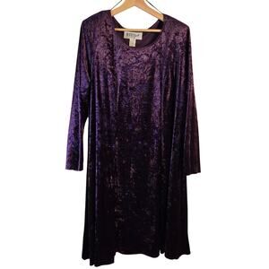 More Jazz Purple Velvet Dress Size 18 Long Sleeve Scoop Neck Polyester [0397]